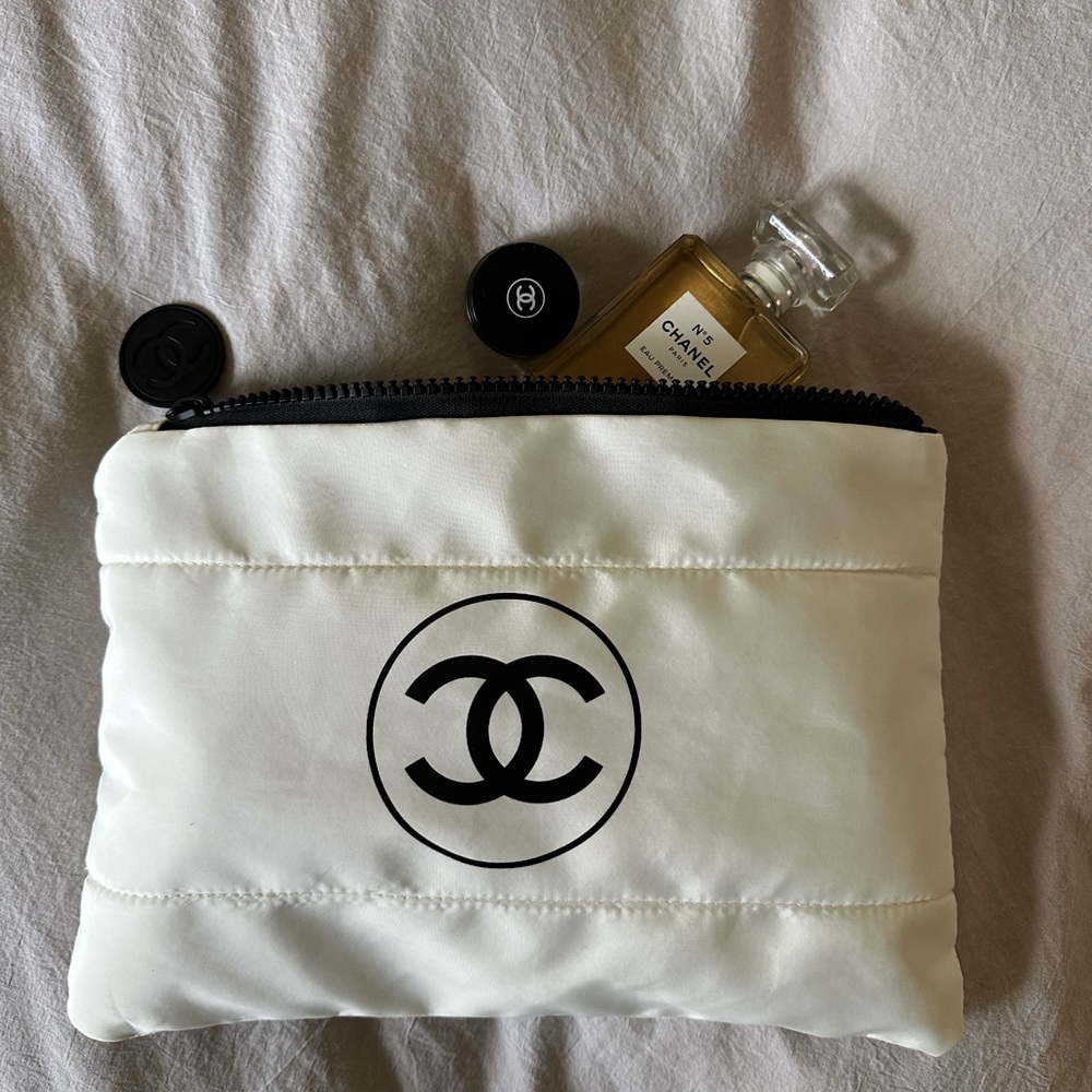 Chanel Black Puffy Nylon Carryall Makeup Bag Toiletry Pouch Case NEW